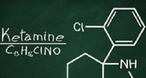 Ketamine free-for-all sparks concern in US Structural model of Ketamine on the blackboard.