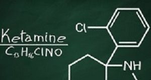 Ketamine clinic boom in US triggers concerns over 'quick buck' training Structural model of Ketamine on the blackboard.